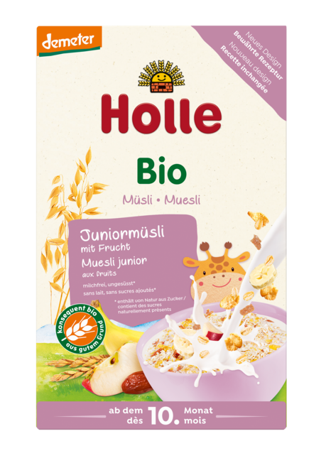 MUSLI JUNIOR AUX FRUITS À PARTIR DE 10 MOIS DEMETER BIO 250 g - HOLLE DDM: 11-2026