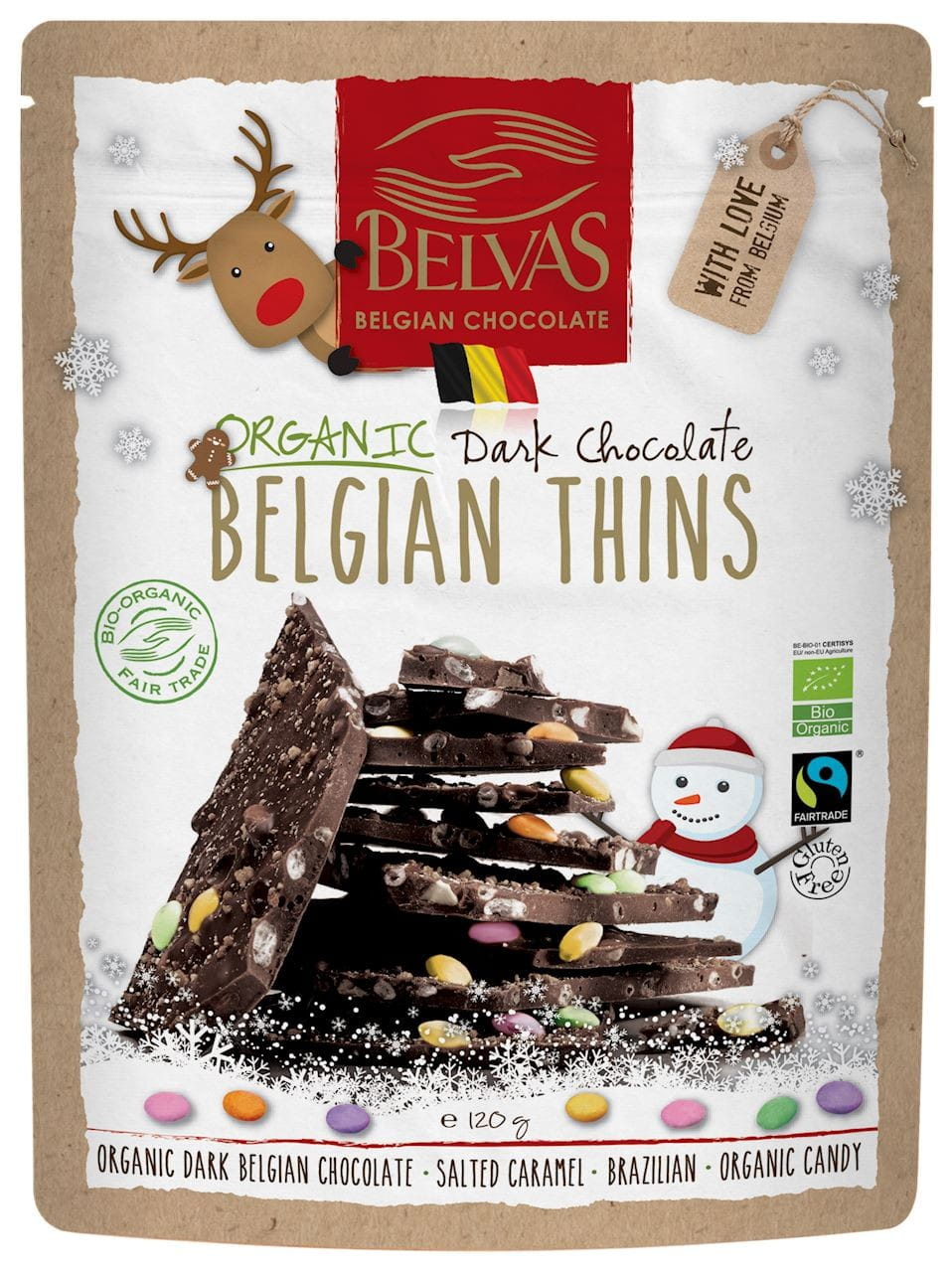 Morceaux de chocolat noir au caramel beurre salé et bonbons sans gluten BIO 120 g - BELVAS