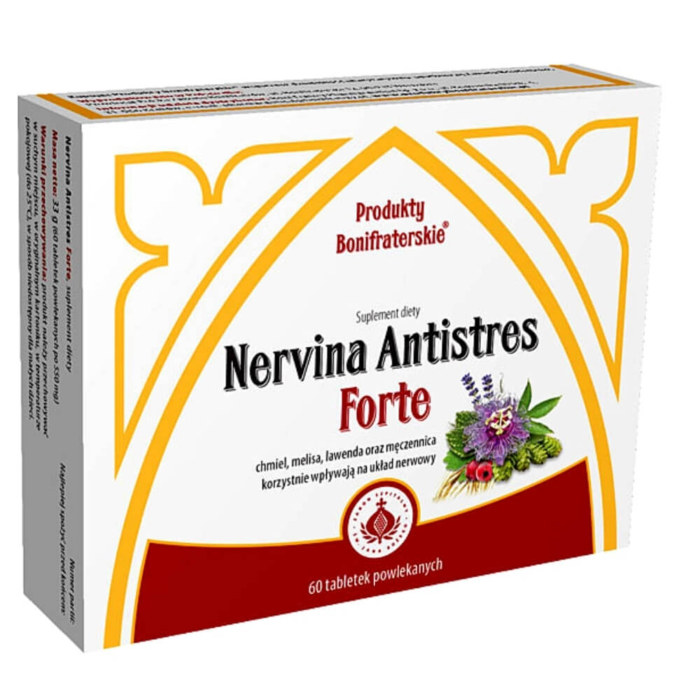 Nervina antistres FORTE houblon mélisse lavande passiflore 60 comprimés enrobés BONIFRATER PRODUCTS