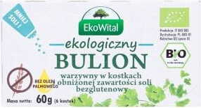 Bouillon de légumes en cubes à teneur réduite en sel sans huile de palme sans gluten BIO 60 g EKOWITAL