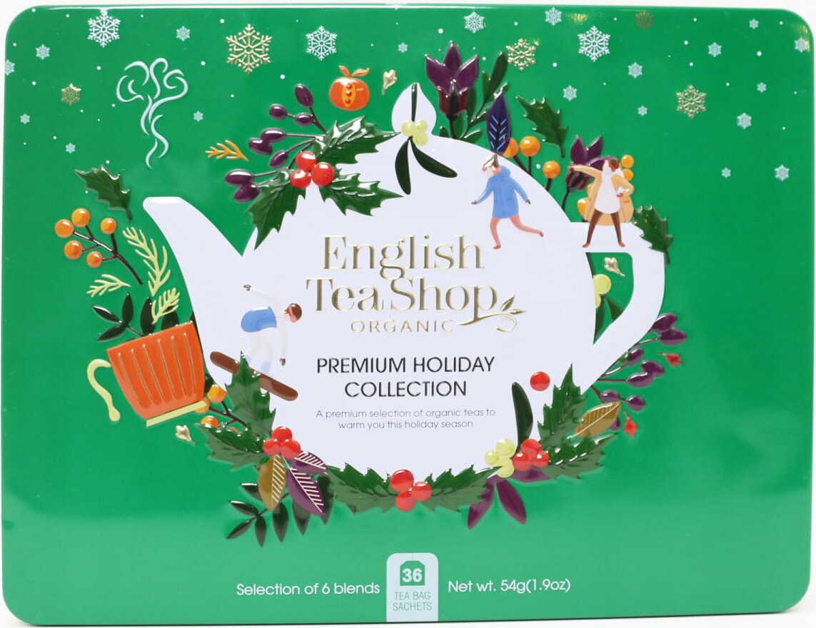 Un ensemble de thés premium de la collection des fêtes dans une boîte décorative verte BIO - ENGLISH TEA SHOP