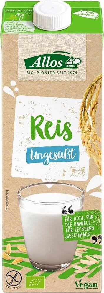 Boisson de riz sans sucres ajoutés BIO sans gluten 1000 ml - ALLOS