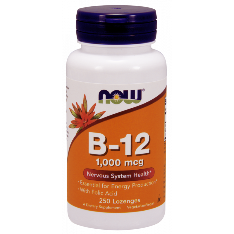 Vitamine B12 1000 mcg et acide folique 100 mcg pastille 250 comprimés NOW FOODS
