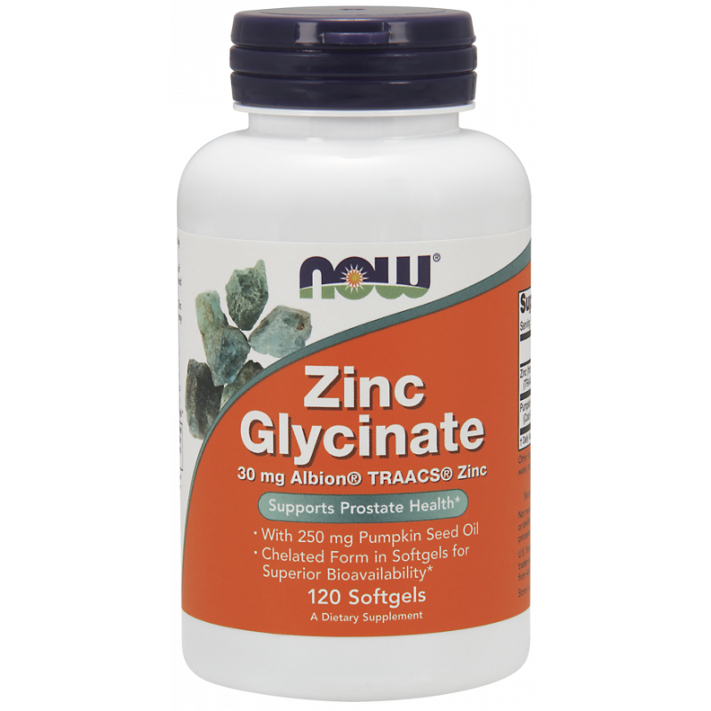 Glycinate de zinc chélate de zinc et huile de pépins de courge 120 gélules NOW FOODS