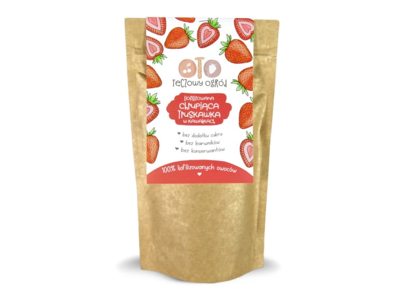 Voici une fraise lyophilisée en morceaux de 20g OTOLANDIA