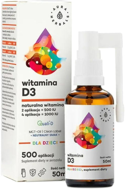 Vitamin D3 untuk kanak-kanak MCT semburan 50ml AURA HERBALS