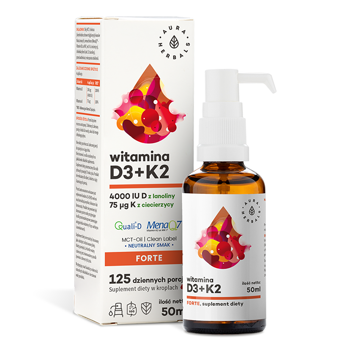 Vitamin D3 4000 ui + K2 FORTE auf MCT-Öl - Tropfen 50 ml AURA HERBALS