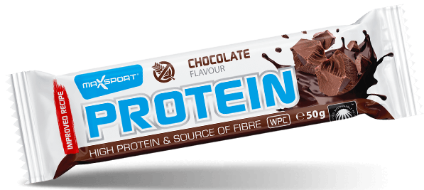 BARRE PROTÉINÉE AU GOÛT DE CHOCOLAT ENROBÉE DE CHOCOLAT, SANS GLUTEN, 50 g - MAXSPORT DDM: 10-2026