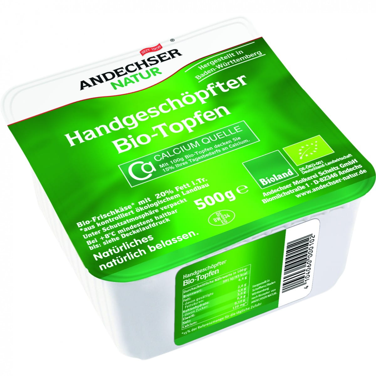 Fromage cottage artisanal 20% BIO 500 g ANDECHSER NATUR