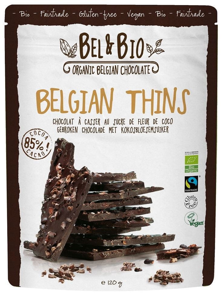 Morceaux de chocolat noir 85% aux fèves de cacao concassées commerce équitable sans gluten BIO 120 g - BEL & bio