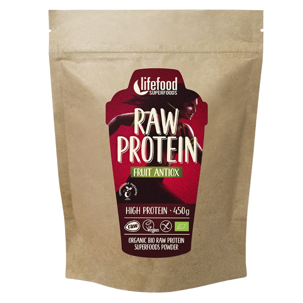 Protéine végétale au goût de fruits, crue sans gluten BIO 450 g - LIFEFOOD
