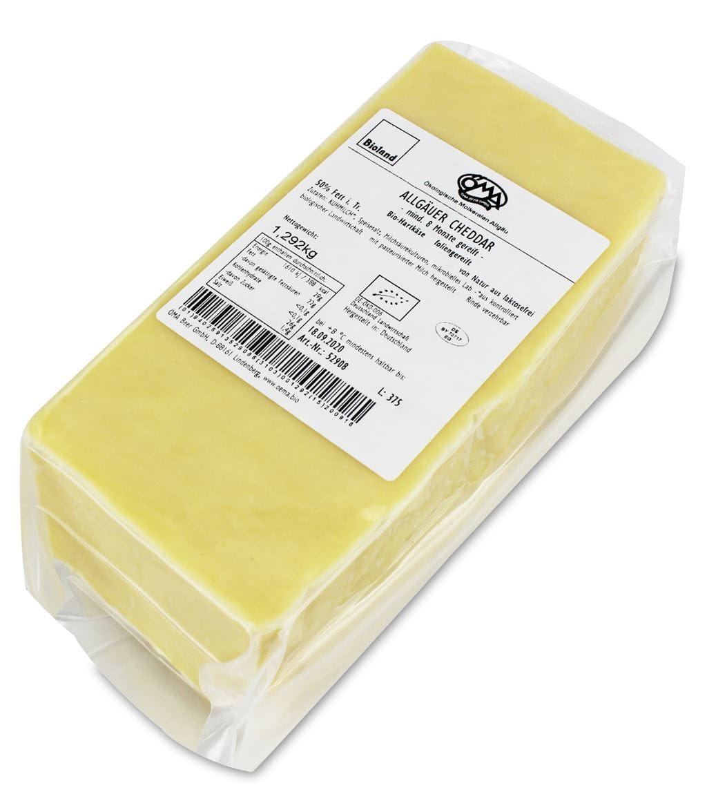 Fromage cheddar BIO (50% de matière grasse sur sec) 1 kg - OMA