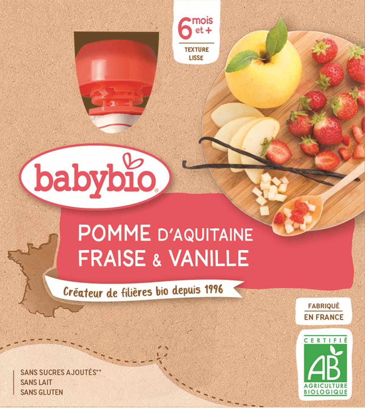 Entremets pomme et fraise vanille dès 6 mois BIO sans gluten 4x90 g BABYBIO