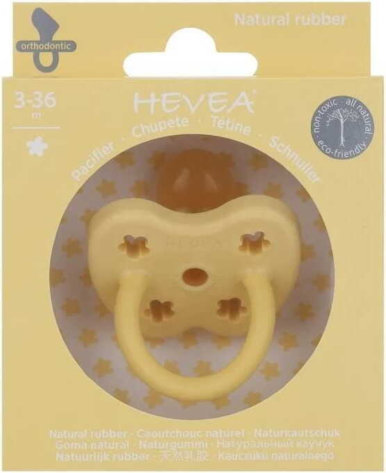 Tétine caoutchouc orthodontique jaune 3 - 36 mois - HEVEA