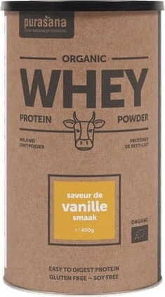 Concentré de protéines de lactosérum, saveur vanille, sans gluten BIO 400 g - PURASANA