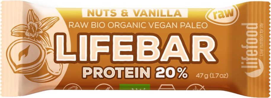 Barre protéinée crue noix-vanille BIO 47 g - LIFEFOOD