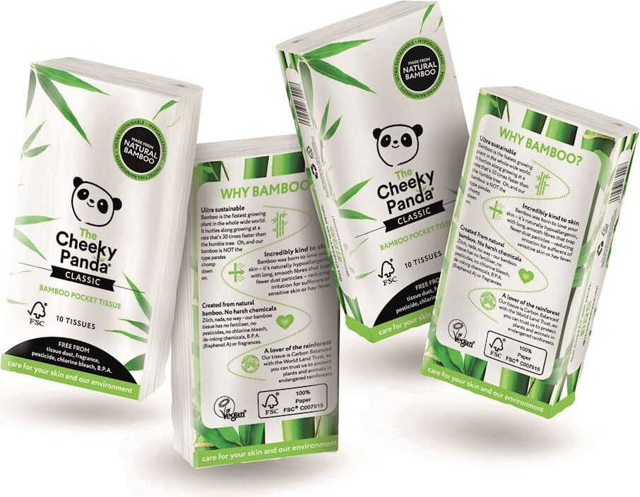Mouchoirs en bambou pochette à trois couches 8 x 10 pcs - CHEEKY PANDA