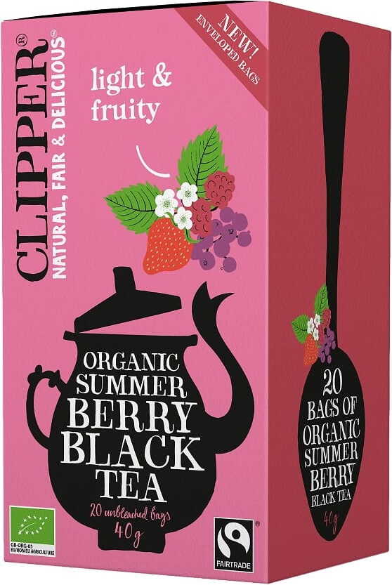 Thé noir au cassis, framboise et fraise commerce équitable BIO 40 g (20 x 2 g) - CLIPPER