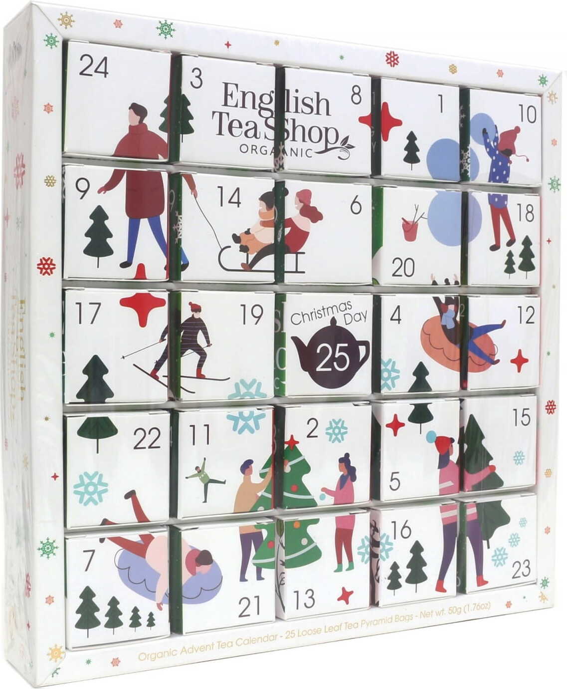Service à thé de Noël Calendrier de l'Avent blanc (25x2) 50g ENGLISH TEA SHOP