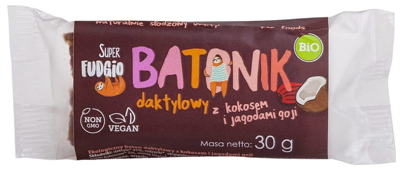 Barre aux dattes coco et baies de goji BIO 30 g SUPER FUDGIO