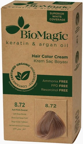 Teinture pour cheveux blond beige clair (8.72) 250 g - BIOMAGIC