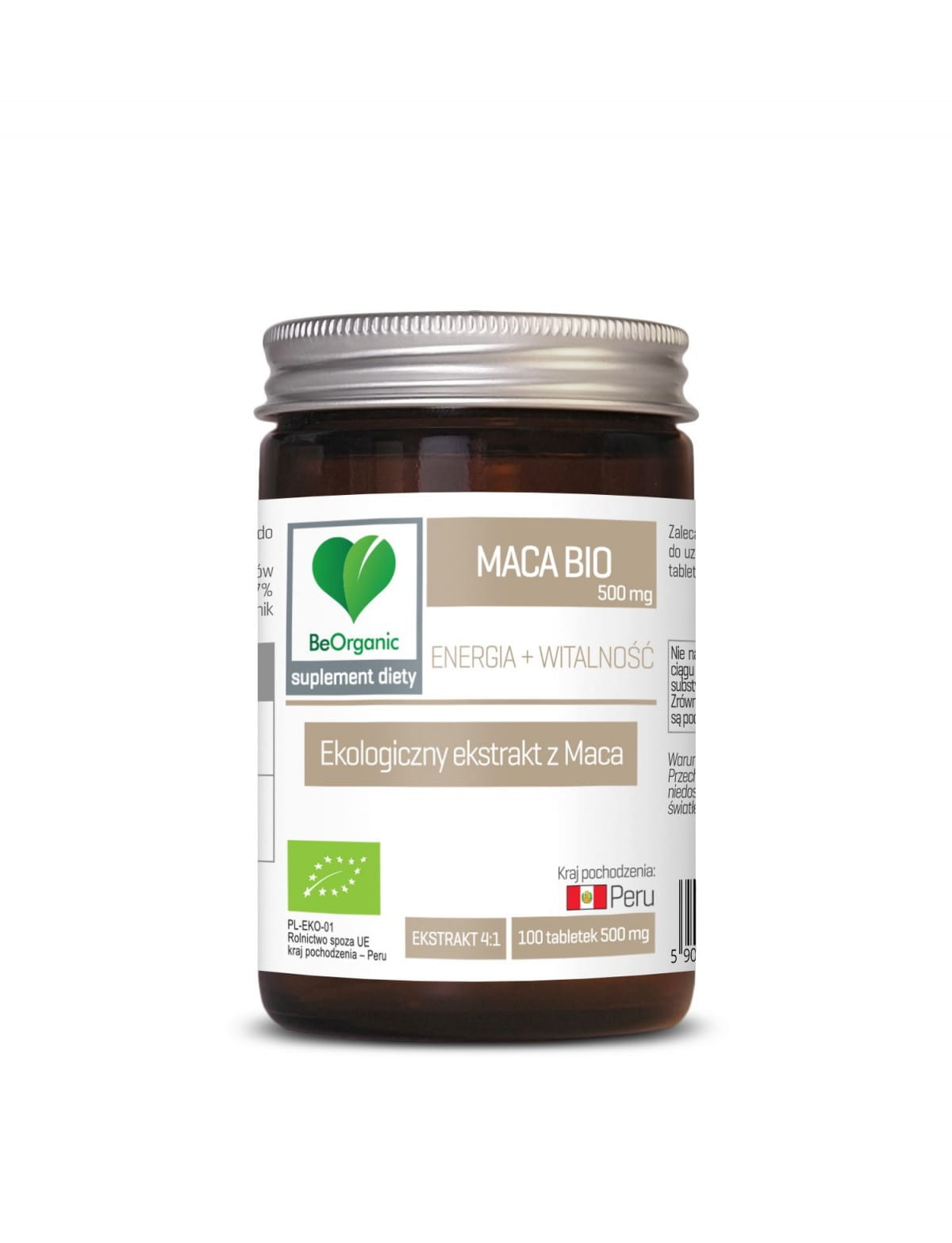 Extrait de Maca 4 : 1 BIO 100 comprimés (500 mg) - BE ORGANIC