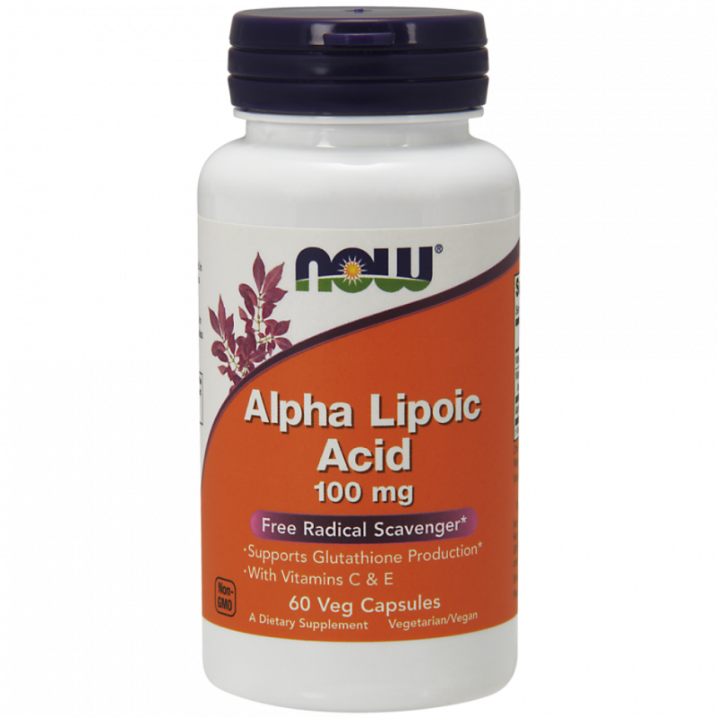 ALA Acide Alpha Lipoïque 100 MG et Acide Ascorbique et Vitamine E 60 gélules NOW FOODS