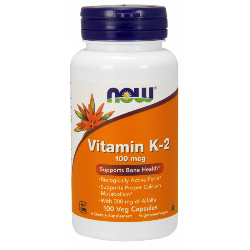 Vitamine K2mk4 100 mcg et luzerne 100 gélules NOW FOODS