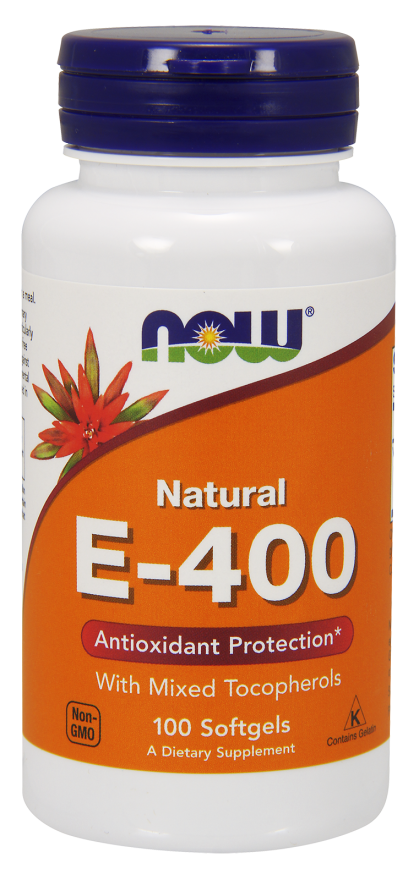Vitamine E 400 avec un mélange de tocophérols 100 gélules NOW FOODS