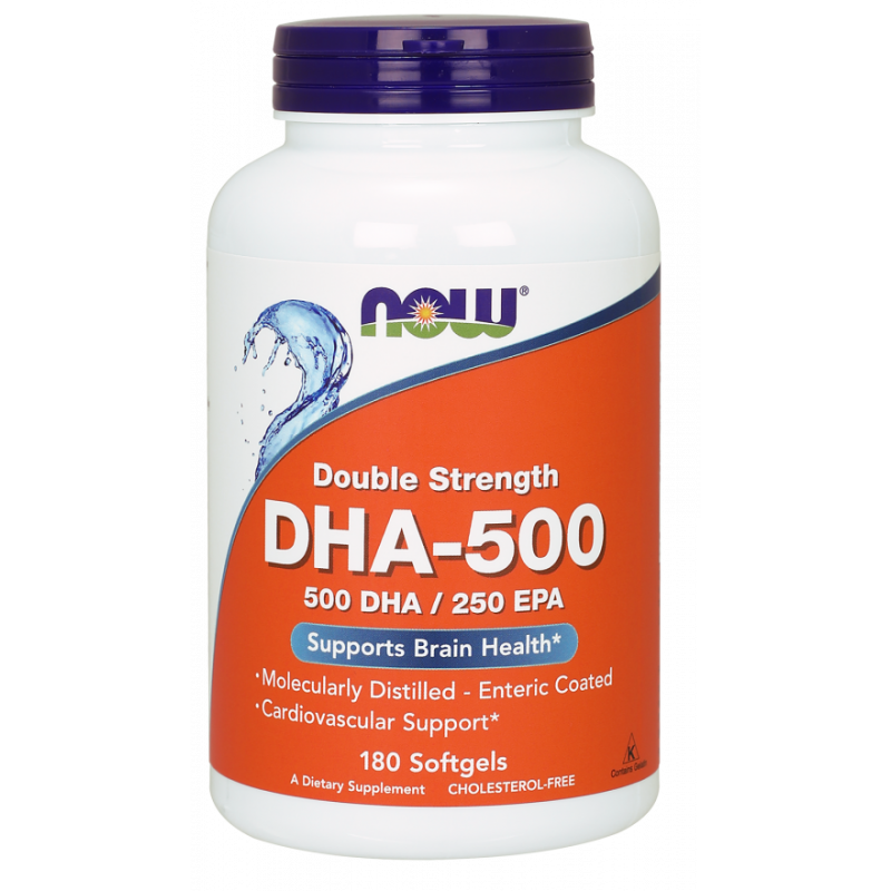DHA 500 DHA 250 EPA Acide docosahexaénoïque 500 MG 180 gélules NOW FOODS