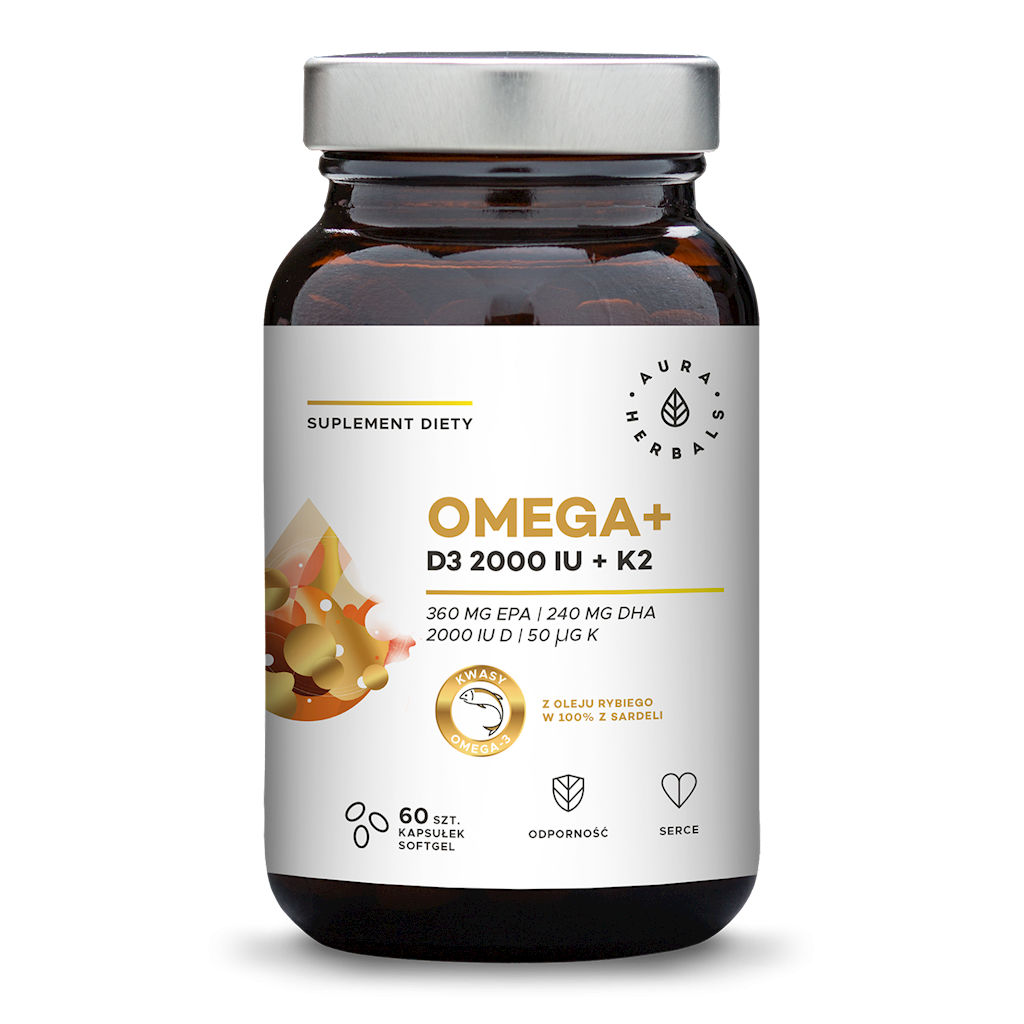 Oméga et vitamine D3 2000 ui / cholécalciférol / 50 mcg et K2 MK7 60 gélules AURA HERBALS