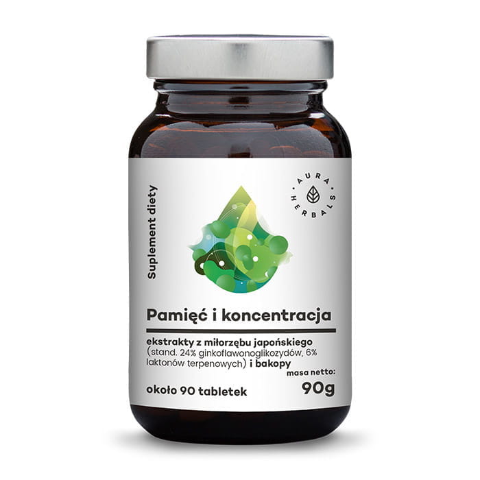 Mémoire et concentration de ginkgo biloba et bacopa 90 comprimés d'AURA HERBALS