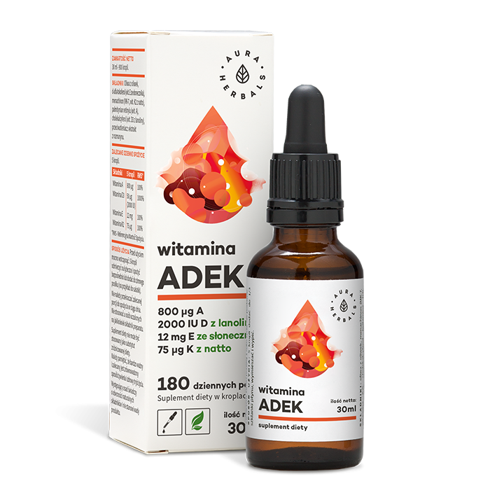 Vitamine A et D3 2000 ui et E et K2 MK7 ADEK gouttes 30 ml AURA HERBALS