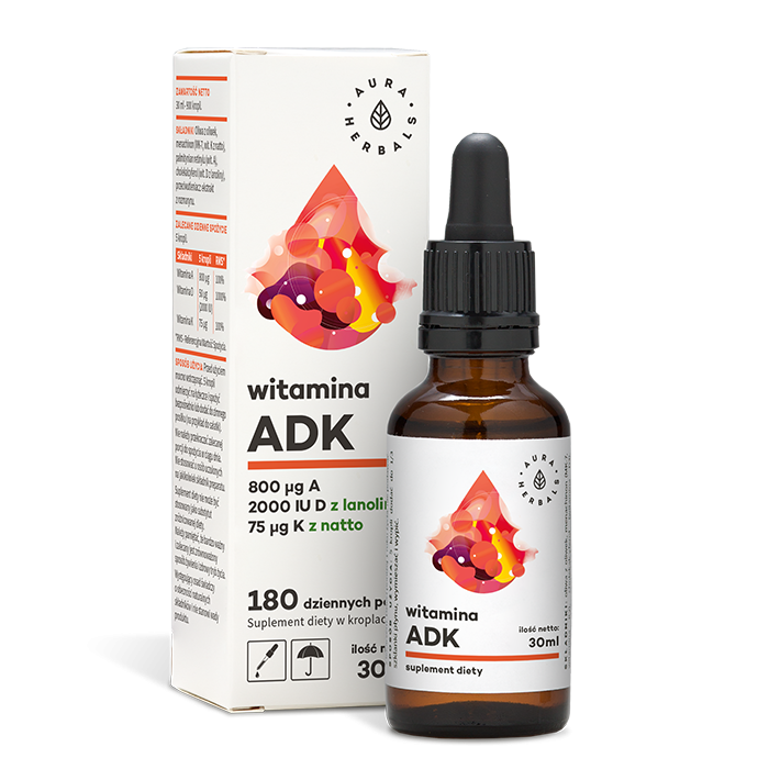 Vitamine A et D3 2000 ui et K2 MK7 adk en gouttes de 30 ml AURA HERBALS