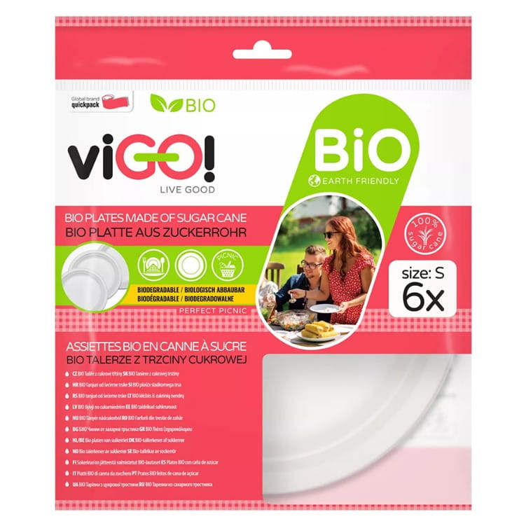 Assiettes biodégradables en canne à sucre taille S 6 pièces VIGO!
