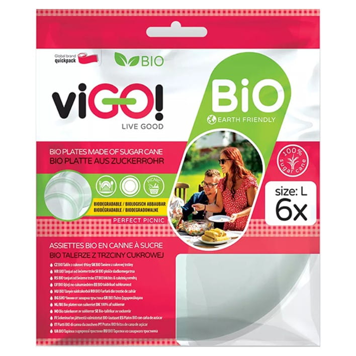 Assiettes biodégradables en canne à sucre taille L 6 pièces VIGO!