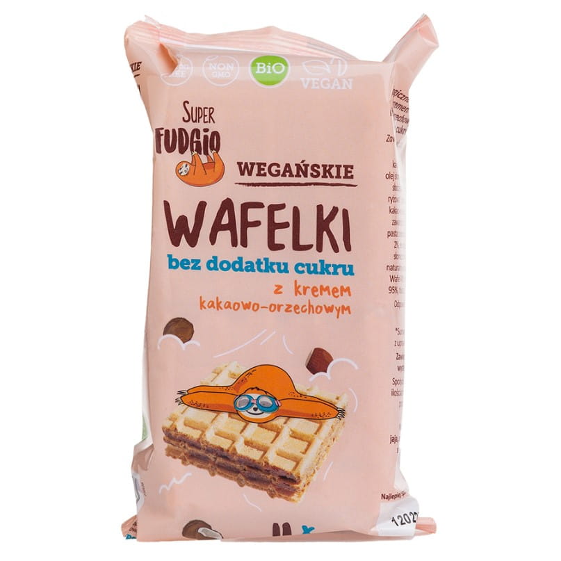 Gaufrettes au cacao et crème de noix sucrées à l'érythritol BIO 120g SUPER FUDGIO