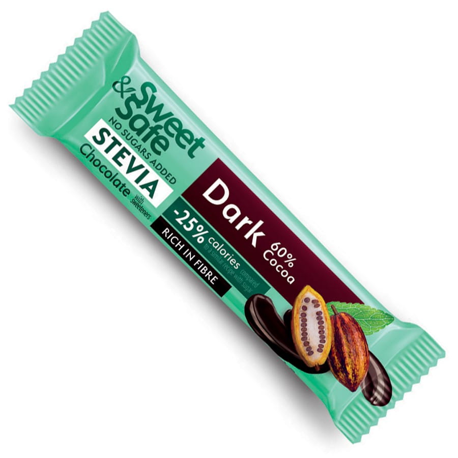 Tablette de chocolat noir 60% de cacao sucré à la stévia 25g SWEET & SAFE