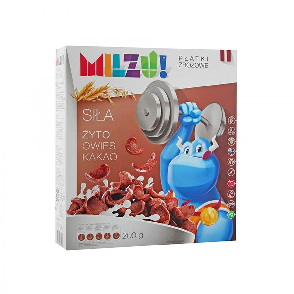 Flocons de seigle - avoine cacao bateaux force 200 g MILZU