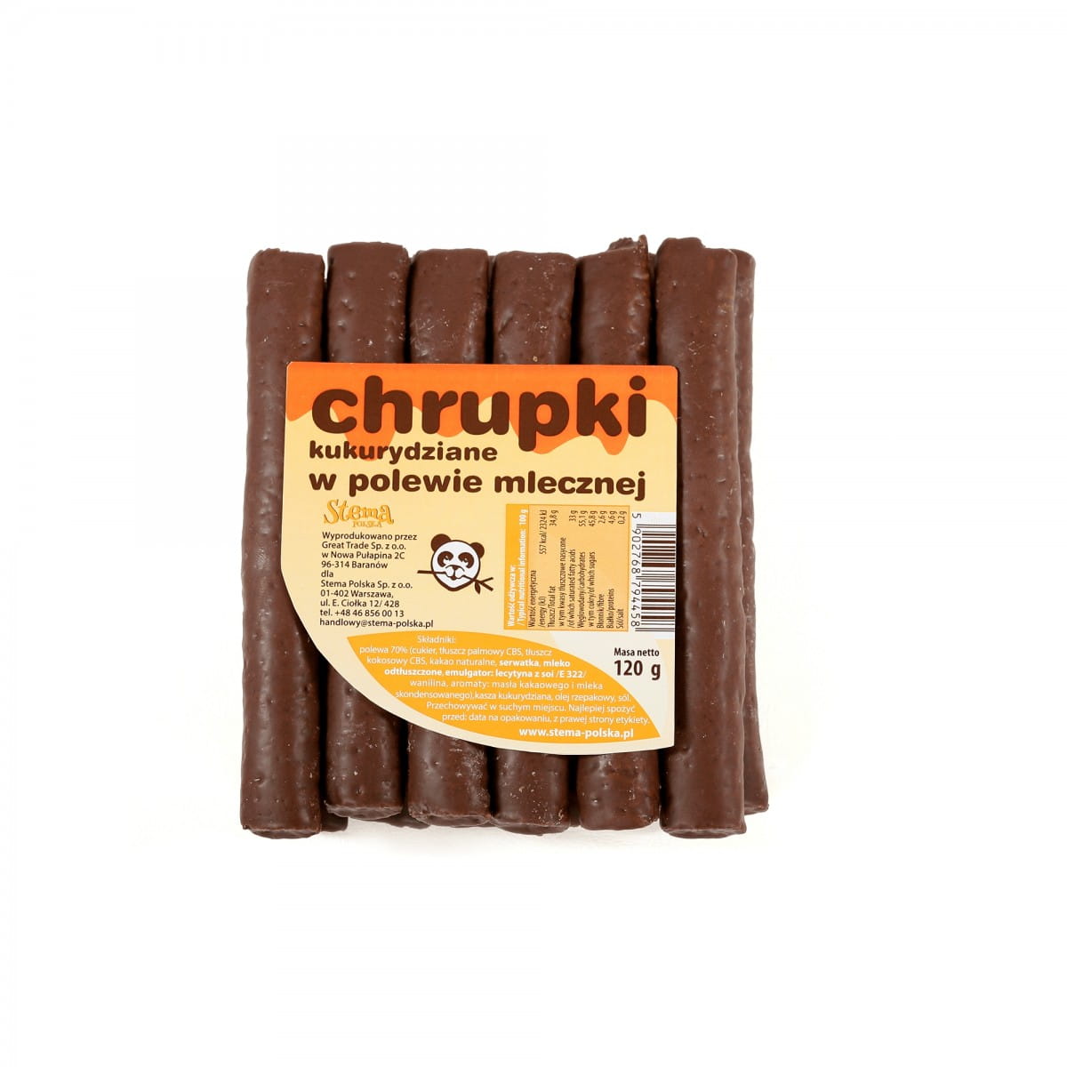 Chips de maïs enrobées de chocolat au lait 120 g - STEMA