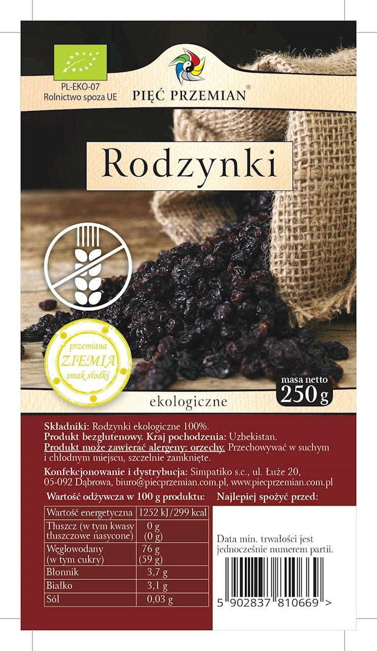Raisins secs sans gluten BIO 250g CINQ CHANGEMENTS