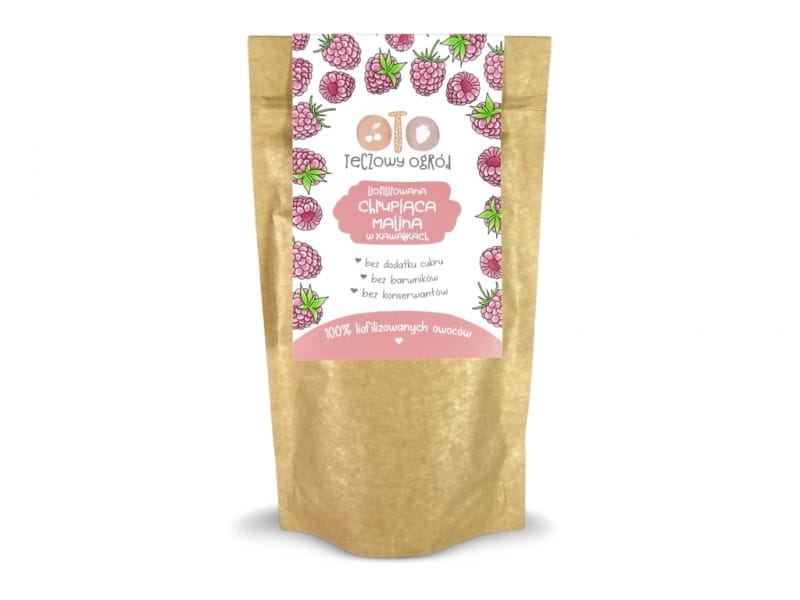 Voici un morceaux de framboises lyophilisées 20g OTOLANDIA