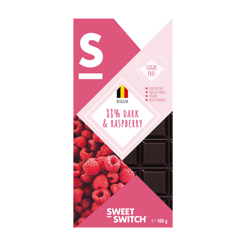 Chocolat amer 88% aux framboises sans sucre ajouté 100g SWEET SWITCH