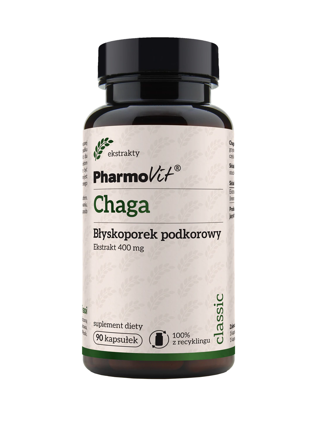Chaga chaga sous-cortical 4 : 1 extrait 400mg 90 gélules PHARMOVIT