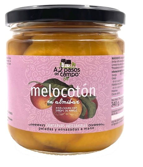PÊCHES AU SIROP DE RIZ BIO SANS GLUTEN 340 g (230 g) (POT) - A2 PASOS DEL CAMPO
