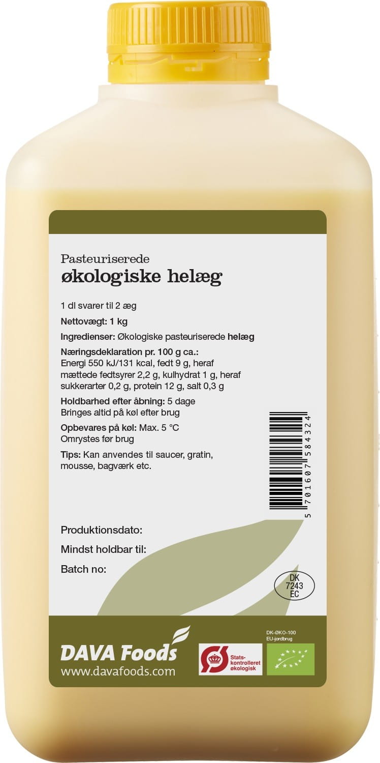 Oeufs entiers liquides BIO 1 kg - DAVA FOODS
