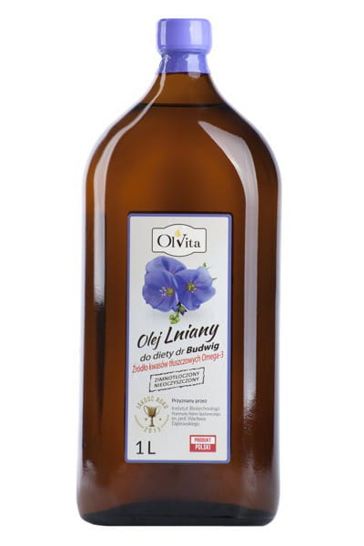 Huile de lin Budwig, pressée à froid et brute 1000ml OLVITA